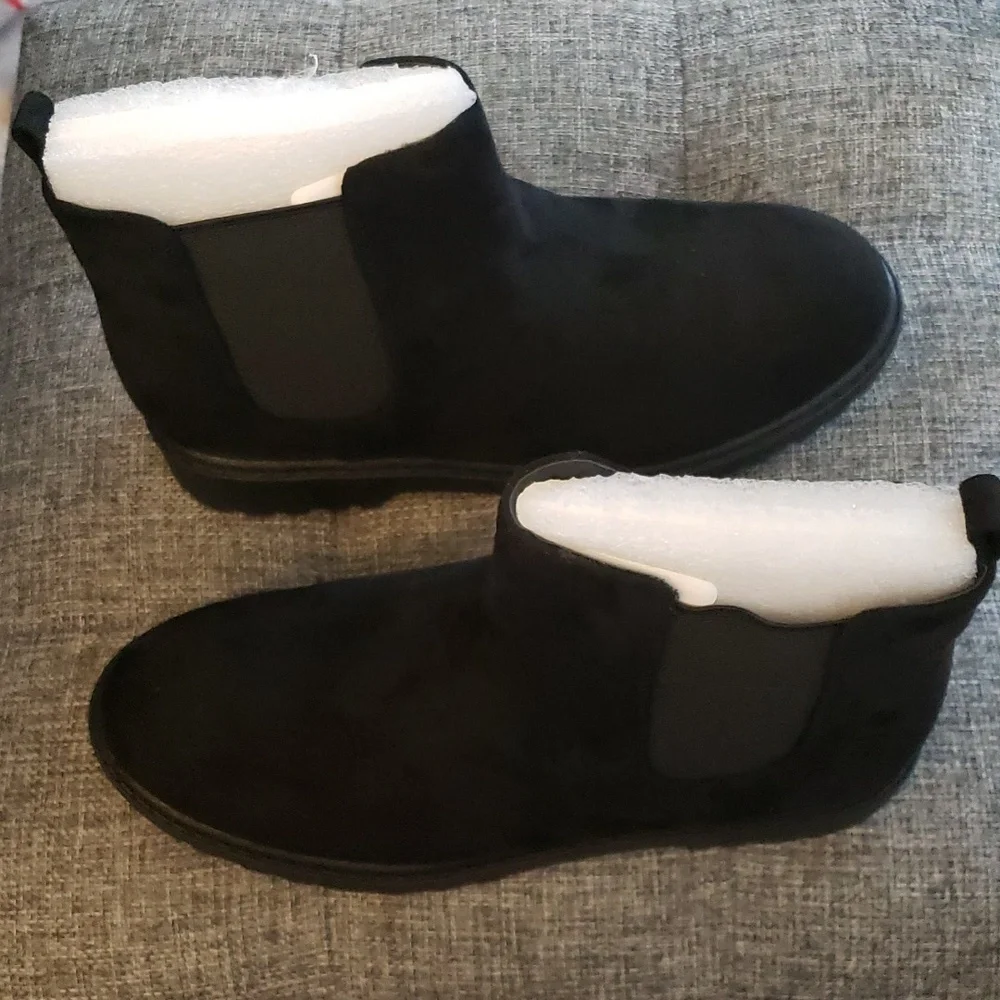 Imily Beta Side Zipper Low Block Heel Faux Suede Ankle Booties Black Size 3